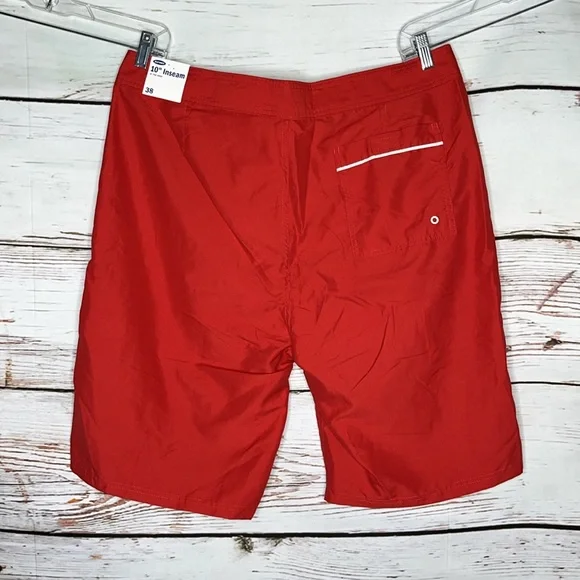 Old Navy NWT Size 38 Red - White Side Stripe UPF 40 Swim Board Shorts - Picture 2 of 3